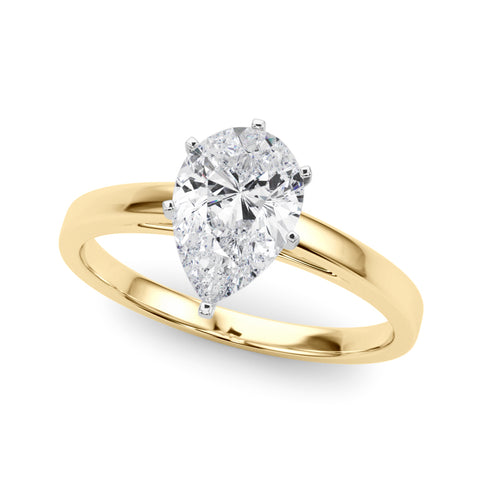 Yellow gold Pear Solitaire Diamond Engagement Ring with Four-Prong Setting on a Classic Band