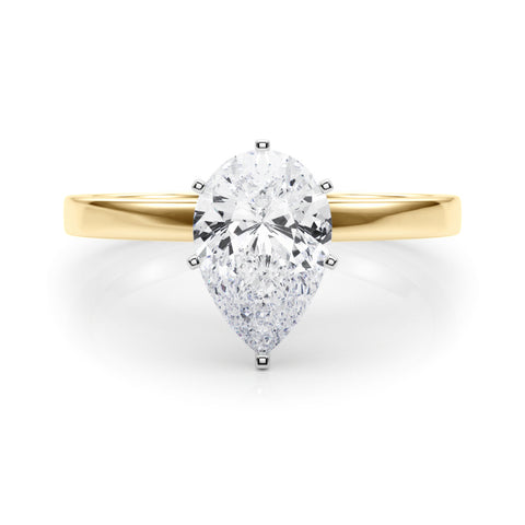 Yellow gold Pear Solitaire Diamond Engagement Ring with Four-Prong Setting on a Classic Band