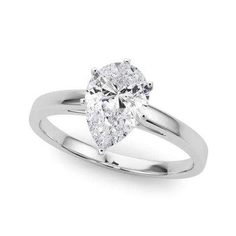 White gold Pear Solitaire Diamond Engagement Ring with Four-Prong Setting on a Classic Band