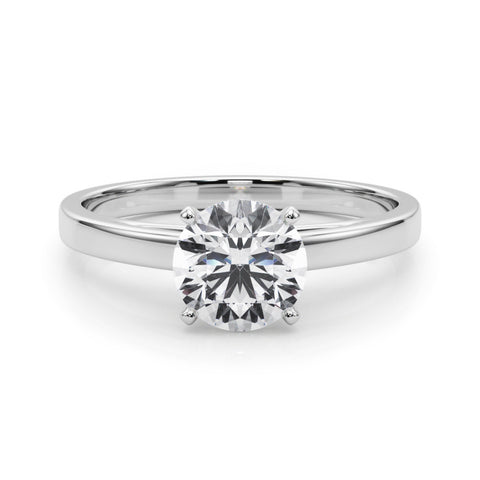 White gold Round Solitaire Diamond Engagement Ring with Four-Prong Setting on a Classic Band