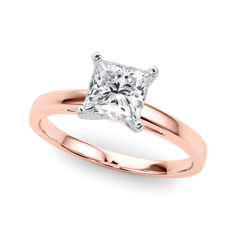 Rose gold Princess Solitaire Diamond Engagement Ring with Four-Prong Setting on a Classic Band