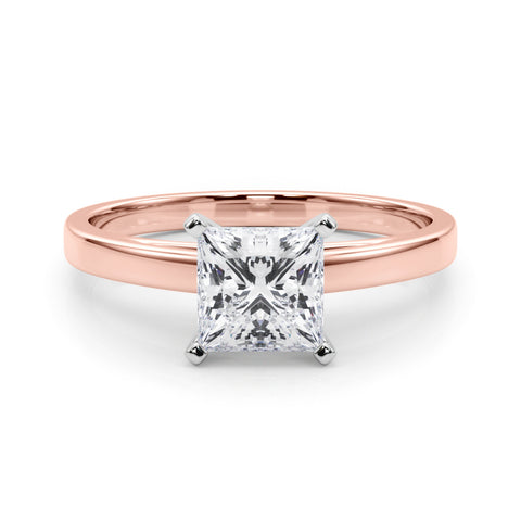 Rose gold Princess Solitaire Diamond Engagement Ring with Four-Prong Setting on a Classic Band