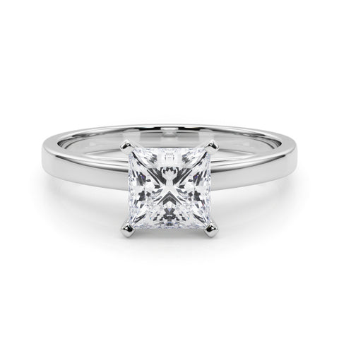 White gold Princess Solitaire Diamond Engagement Ring with Four-Prong Setting on a Classic Band