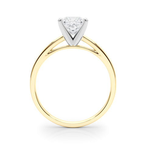 Yellow gold Princess Solitaire Diamond Engagement Ring with Four-Prong Setting on a Classic Band