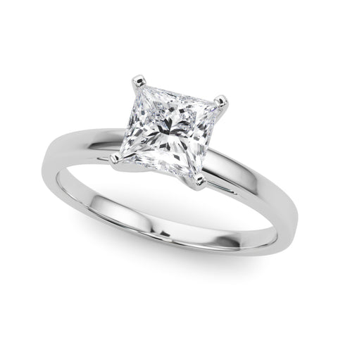 White gold Princess Solitaire Diamond Engagement Ring with Four-Prong Setting on a Classic Band