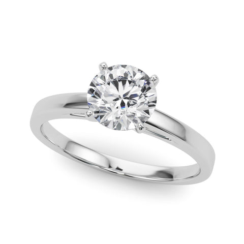 White gold Round Solitaire Diamond Engagement Ring with Four-Prong Setting on a Classic Band