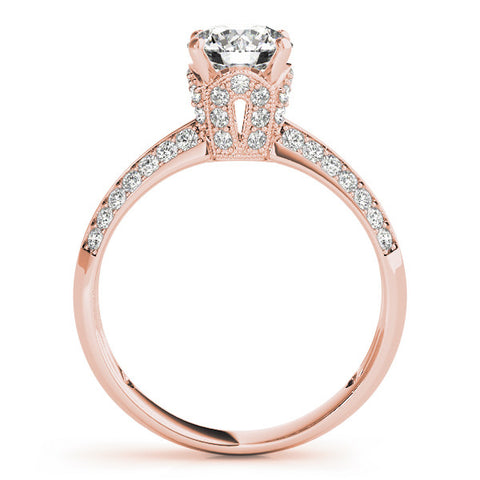 Rose gold Round Solitaire Split Shank Pave Diamond Engagement Ring with Four-Prong Setting