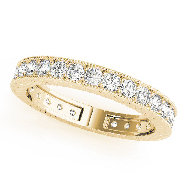 Yellow gold Round Cut Diamond Milgrain Bezel Set Eternity Band 1