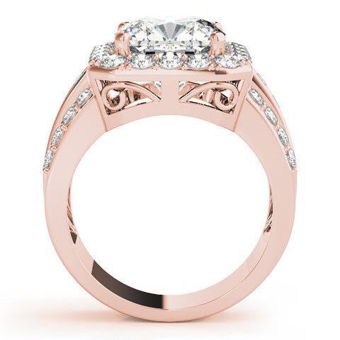 Rose gold Cushion-Cut Halo Diamond Ring with Split Shank and Four-Prong Setting