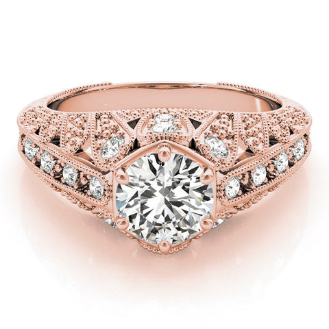 Rose gold Round Brilliant Milgrain Pave Split Shank Hexagon Prong Setting Ring