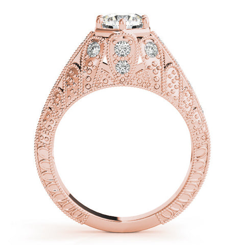 Rose gold Round Brilliant Milgrain Pave Split Shank Hexagon Prong Setting Ring