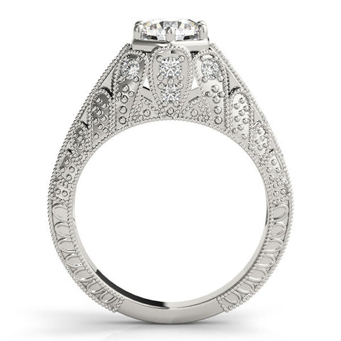 White gold Round Brilliant Milgrain Pave Split Shank Hexagon Prong Setting Ring