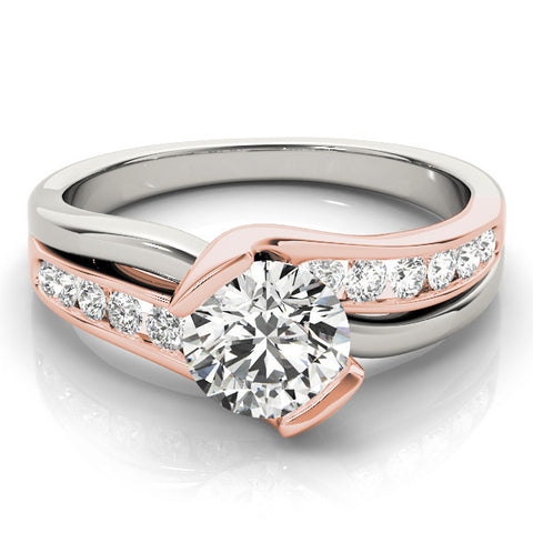 Rose gold Round Solitaire Channel-Set Split Shank Ring with Tension Prong Setting