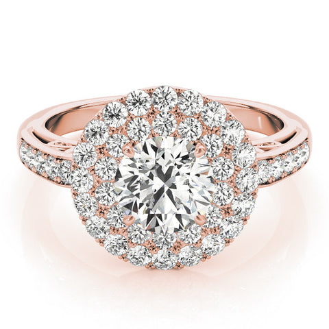 Rose gold Double Halo Round Diamond Pave Band Prong Setting Ring