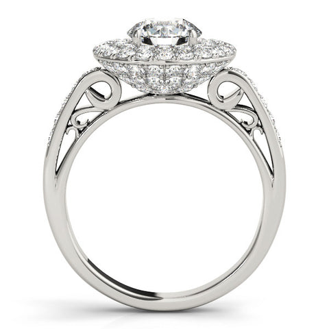 White gold Double Halo Round Diamond Pave Band Prong Setting Ring