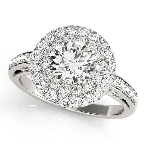 White gold Double Halo Round Diamond Pave Band Prong Setting Ring