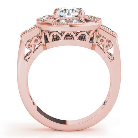 Rose gold Milgrain Round Diamond Halo Split Shank Ring