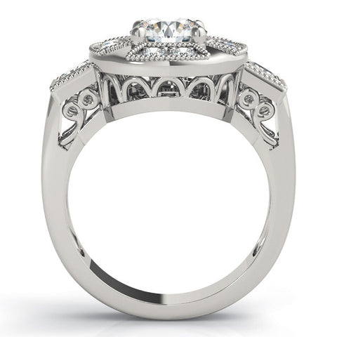 White gold Milgrain Round Diamond Halo Split Shank Ring
