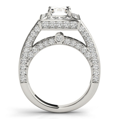 White gold Emerald Cut Halo Pave Split Shank Prong Setting Ring