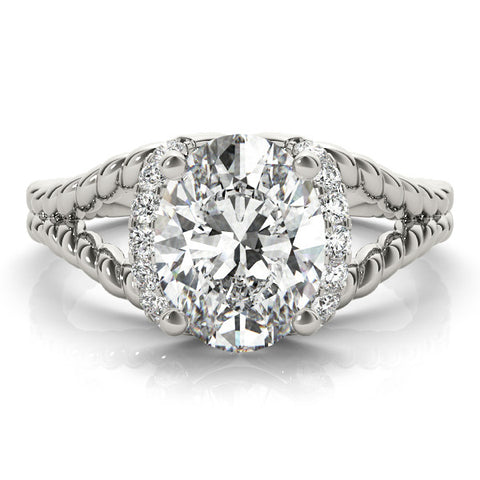 White gold Oval Halo Twisted Band Four-Prong Ring