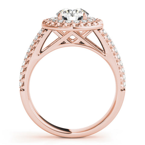 Rose gold Round Halo Diamond Ring with Beaded Split Shank and Four-Prong Setting