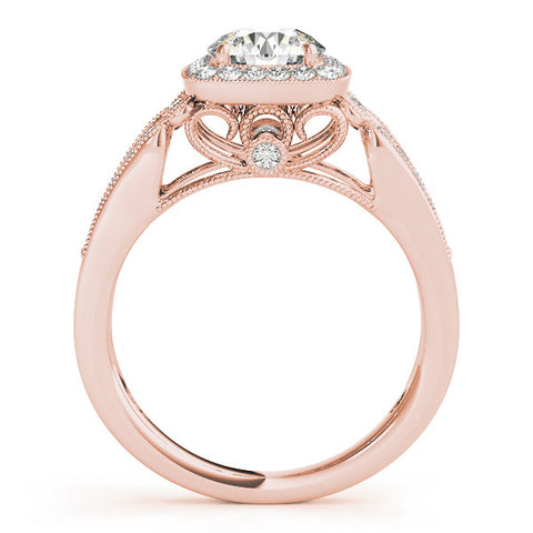 Rose gold Cushion Halo Round Diamond Split Shank Milgrain Ring