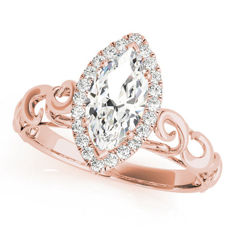 Rose gold Marquise Halo Filigree Solitaire Ring with Prong Setting