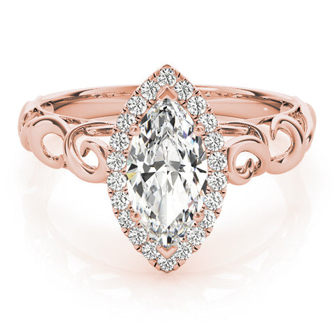 Rose gold Marquise Halo Filigree Solitaire Ring with Prong Setting