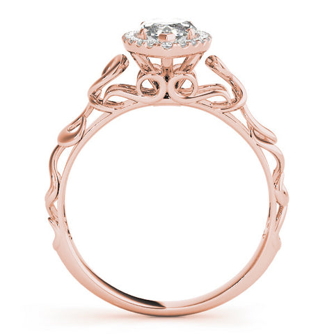 Rose gold Marquise Halo Filigree Solitaire Ring with Prong Setting