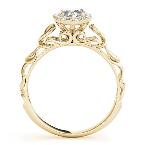 Yellow gold Marquise Halo Filigree Solitaire Ring with Prong Setting