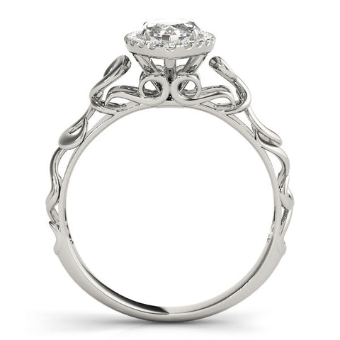 White gold Marquise Halo Filigree Solitaire Ring with Prong Setting