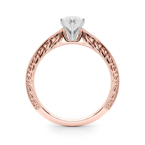 Rose gold Marquise Solitaire Milgrain Engraved Band with Four-Prong Setting