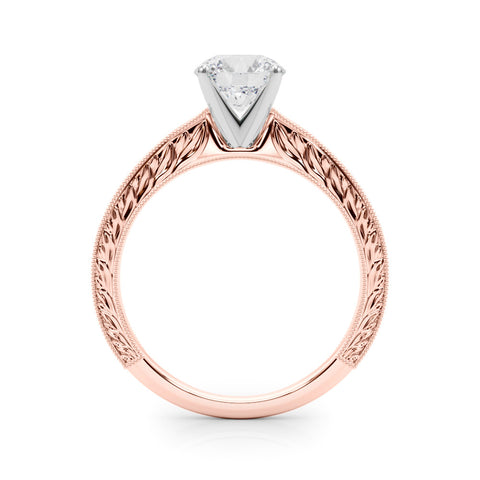 Rose gold Round Solitaire Milgrain Engraved Band with Four-Prong Setting