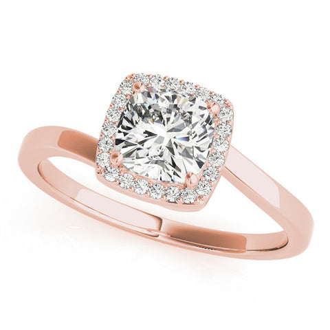 Rose gold Cushion Halo Solitaire Engagement Ring with Round Diamond and Four-Prong Setting