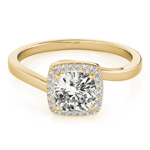 Yellow gold Cushion Halo Solitaire Engagement Ring with Round Diamond and Four-Prong Setting