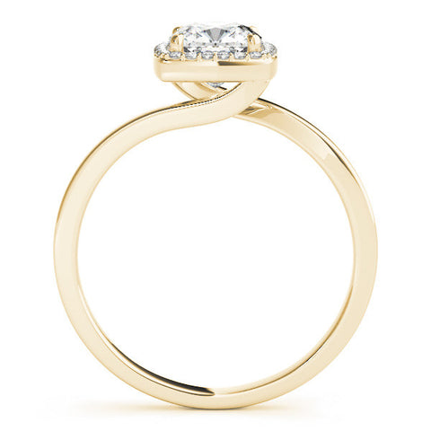 Yellow gold Cushion Halo Solitaire Engagement Ring with Round Diamond and Four-Prong Setting