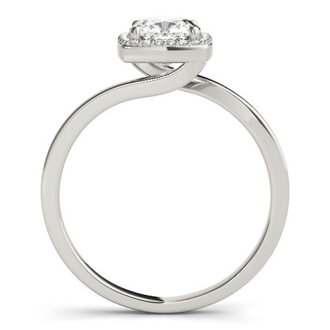 White gold Cushion Halo Solitaire Engagement Ring with Round Diamond and Four-Prong Setting