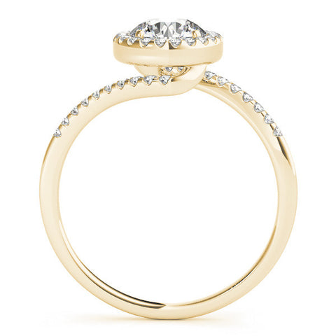 Yellow gold Halo Round Cut Twisted Band Pavé Setting Ring