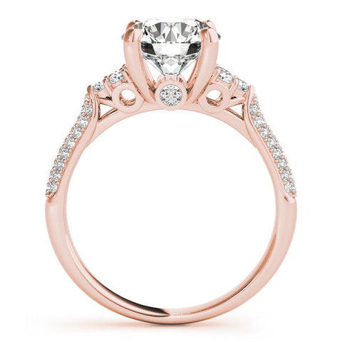 Rose gold Round Brilliant Pave Diamond Engagement Ring with Cathedral Band and Four-Prong Setting