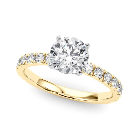 Yellow gold Round Diamond Pavé Band Solitaire with Four-Prong Setting