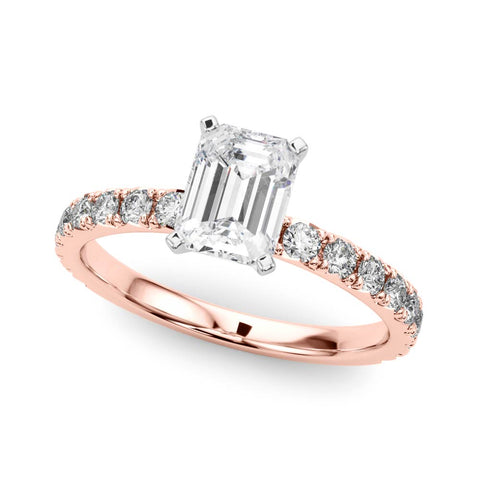 Rose gold Emerald Diamond Pavé Band Solitaire with Four-Prong Setting