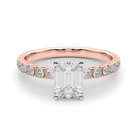 Rose gold Emerald Diamond Pavé Band Solitaire with Four-Prong Setting