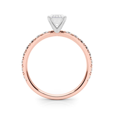 Rose gold Emerald Diamond Pavé Band Solitaire with Four-Prong Setting