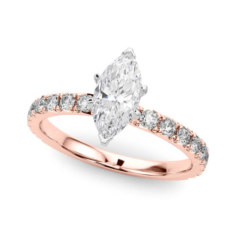 Rose gold Marquise Diamond Pavé Band Solitaire with Four-Prong Setting