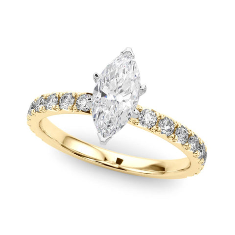 Yellow gold Marquise Diamond Pavé Band Solitaire with Four-Prong Setting