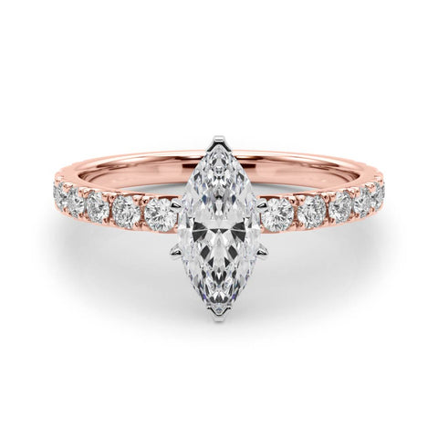 Rose gold Marquise Diamond Pavé Band Solitaire with Four-Prong Setting