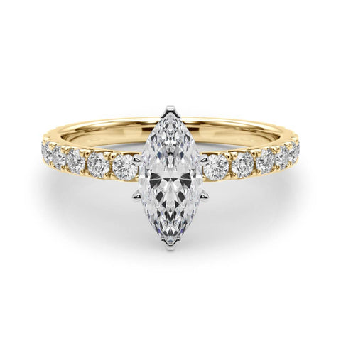 Yellow gold Marquise Diamond Pavé Band Solitaire with Four-Prong Setting