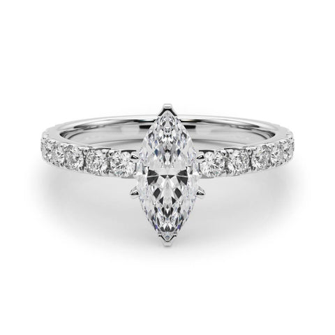 White gold Marquise Diamond Pavé Band Solitaire with Four-Prong Setting