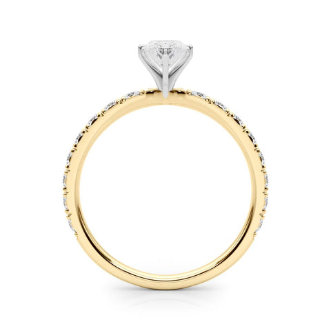 Yellow gold Marquise Diamond Pavé Band Solitaire with Four-Prong Setting