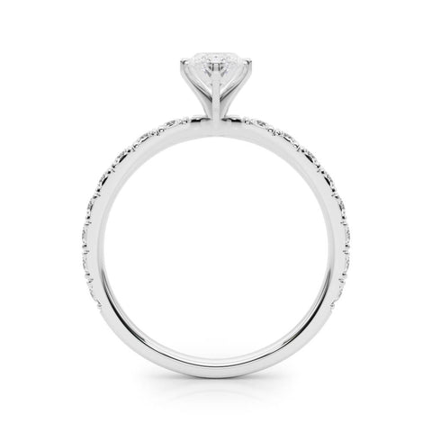 White gold Marquise Diamond Pavé Band Solitaire with Four-Prong Setting